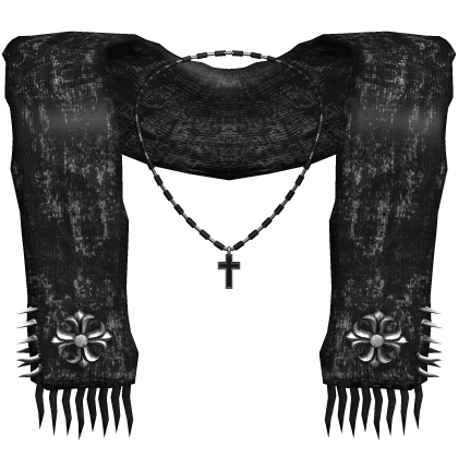 Black Ratty Distressed Vintage Worn Scarf w/ Chain