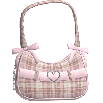 ♡ Pink Brown Plaid Bag with pink bow coquett ♡