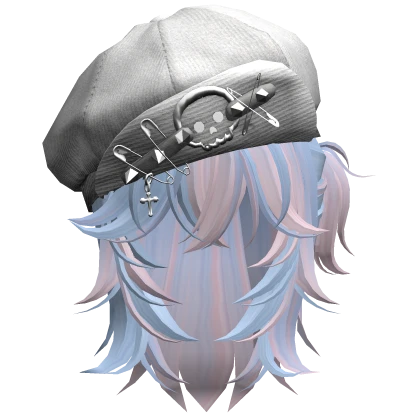 Wolf Cut Pigtails with White Punk Hat (Blue&Pink)