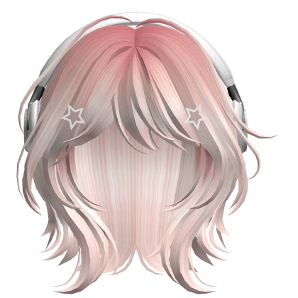 Baby Pink Short Wolf Cut Hair with Headphones