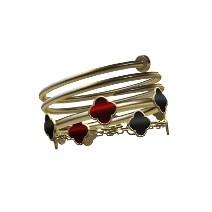 Gold Bangle Clover Bracelet Black Red Left