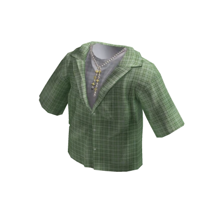 Baggy Plaid Flannel w Necklaces (Green)