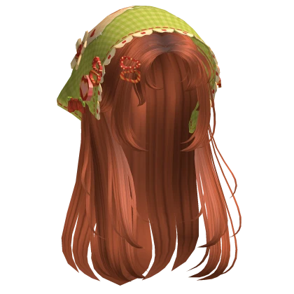Ginger Wispy Hair W/ Mori Kei Green Bonnet