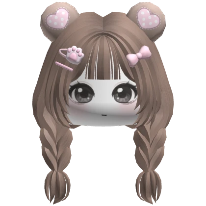Brown Heart Patch Bear Ears Pigtails 🐻