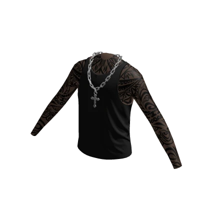 Black Tank Top w/ Silver Cross Chain & Sleeves