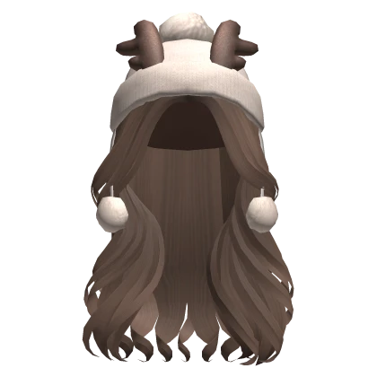 Christmas Hat w/ Deer Ears Curly Hair (Brown)