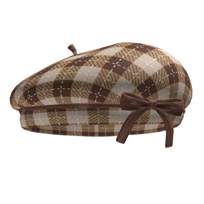 ♡ Brown Plaid Beret with bow dark academia ♡