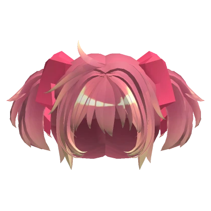 Madoka Short Pink Pigtails Hair W Bows 