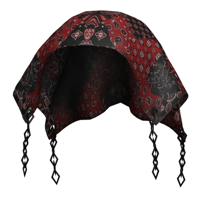 Red Paisley Emo Loose Headscarf Bandana w/ Chains