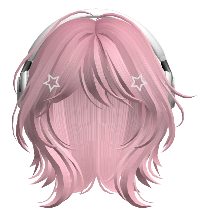 Pink Short Wolf Cut Hair with Headphones