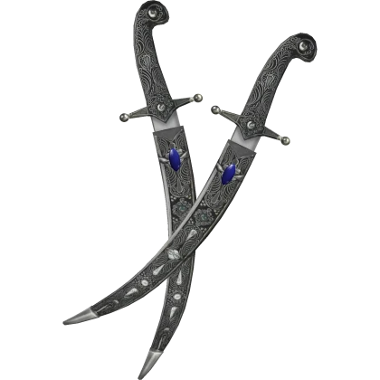  Silver Fantasy Gaian Blue Jewel Duo Daggers