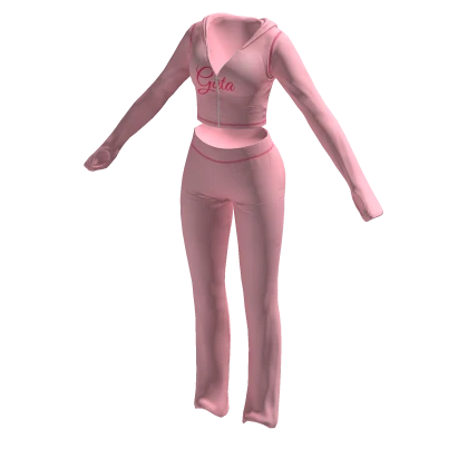 Gia Tracksuit Pink Outfit Flared Pants Crop Top