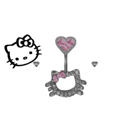 FG | Hello Kitty Belly Ring With Tattoo & Dermals