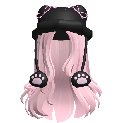 ♡ Cute Black Kitty Paws Hat Fluffy Hair (Pink)