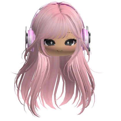 Pink Straight Hair w/ Cute Face & Headphones