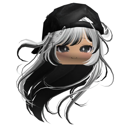 White & Black Windy Cute Emo Girl w/ Y2K Cap