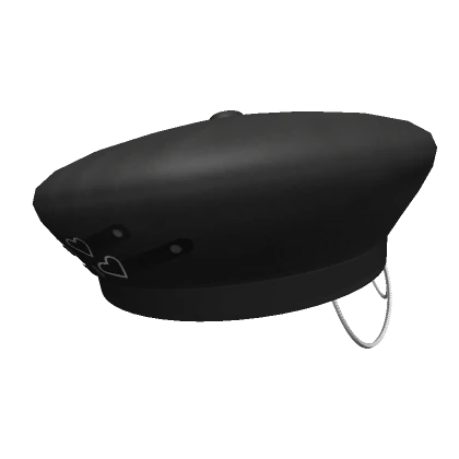 Cute! Oversized Black Beret with Chain and Ribbon