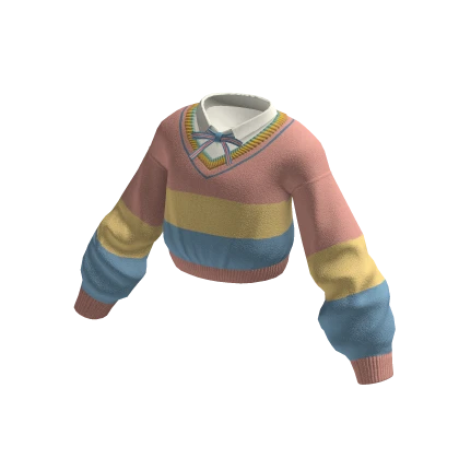 Pastel Rainbow Kidcore Sweater Crop Top w/ Bow