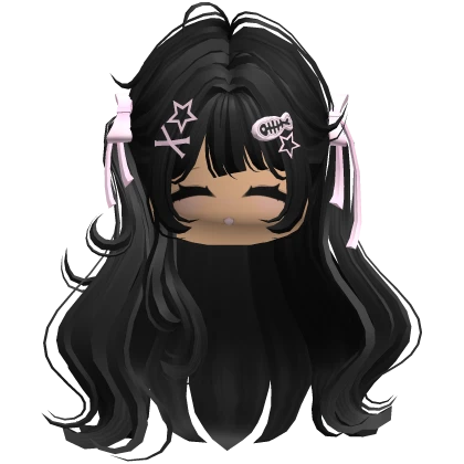 ♡ Cute Girl Pigtails w/ Hairclips & Face (Black)