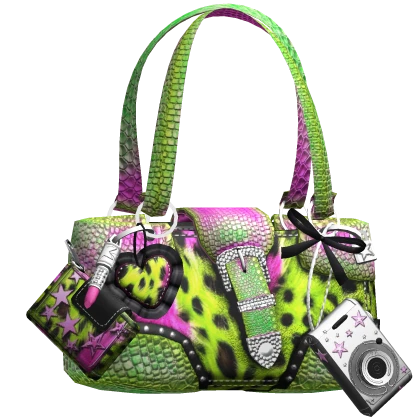 Gyaru 2000s Vintage Scene Icon Bag Green and Pink