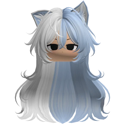White & Blue Anime Cat Girl Hair w/ Emo Cute Face