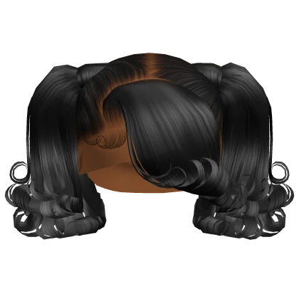 ☆ | Black Curled End Pigtails With Bang