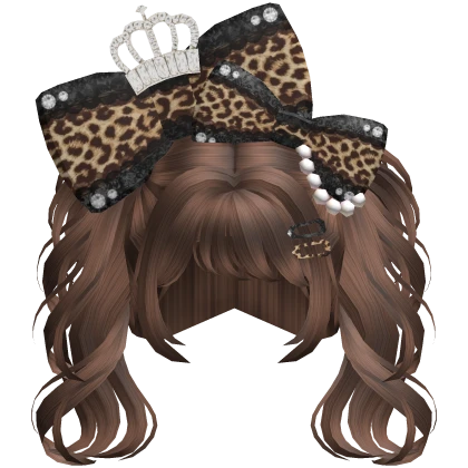 Gyaru Cute Brown Messy Pigtails w Leopard Bows