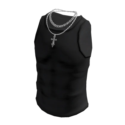 Black Tank Top w/ Silver Cross Chain