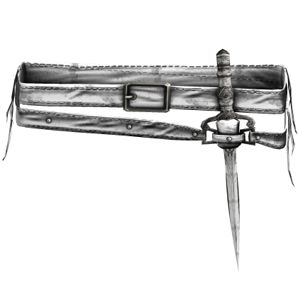 Vintage Silver Sword Leather Belt White 