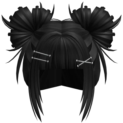 Wispy Punk Anime Buns w/ Hairclips (Black)
