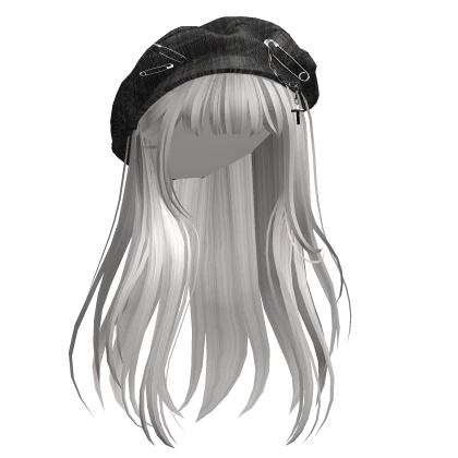 Silver Straight Hair w/ Black Beret