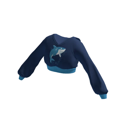 🔵 Blueberry Shark Crop Hoodie Blue