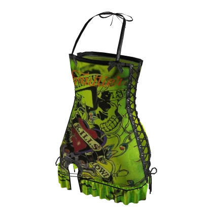 Y2K Punk Skull Dress | Green & Black