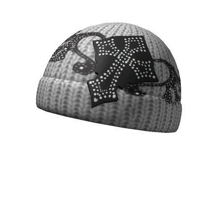 Y2K White Rhinestone Cross Beanie 