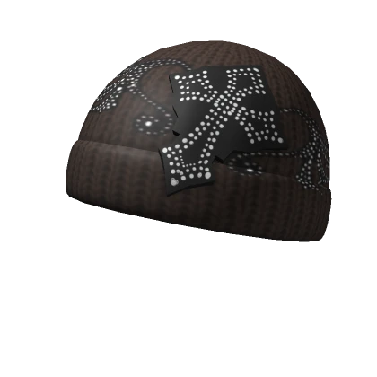 Y2K Brown Rhinestone Cross Beanie 