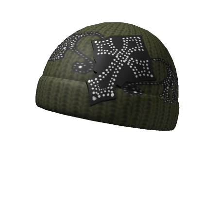 Y2K Brown Rhinestone Cross Beanie 