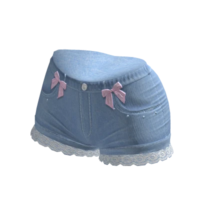 Cutesy Lace Bow Denim Shorts pink