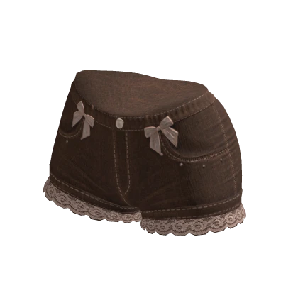 Cutesy Lace Bow Denim Shorts brown