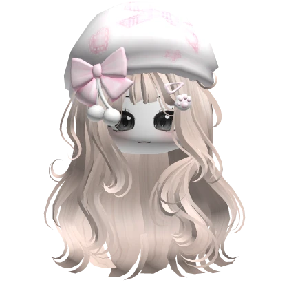 Kawaii Girl Wavy Hair w/ Beret & Face (Beige)
