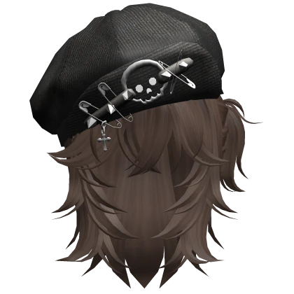 Wolf Cut Pigtails with Black Punk Hat (Brown)
