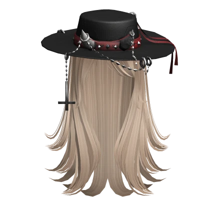 Long layered hair w/ Wide Brim Hat - Blonde