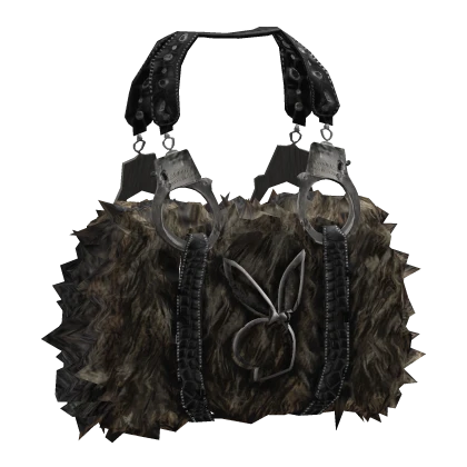 Fluffy Grunge Brown Fur McBling Bunny Handcuff Bag