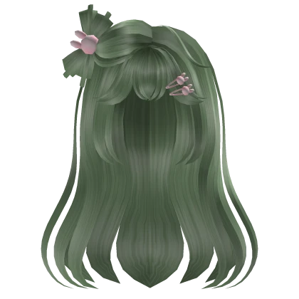 cute wavy hair with bunny clips in green