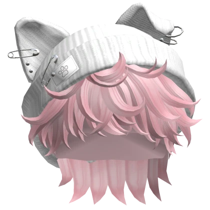 Messy Hair w/ Y2K Punk Cat Beanie(Pink)