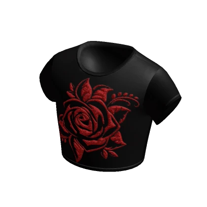 Black & Red Rose Embroidered Satin Crop Top