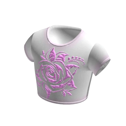 White & Pink Rose Embroidered Crop Top