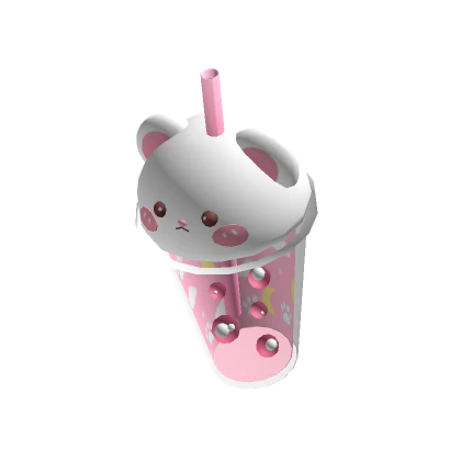 Cute White Pink Bear Boba In Hand