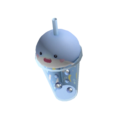 Cute Blue Shark Boba In Hand