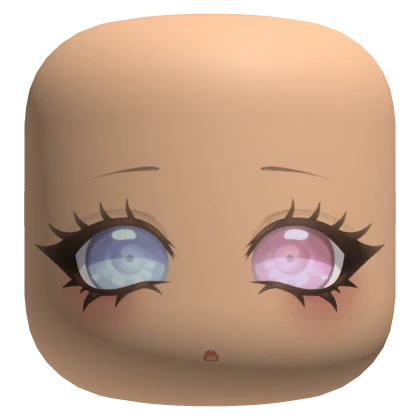 Cute Chibi Doll Face with Bicolor Pink Blue Eyes 