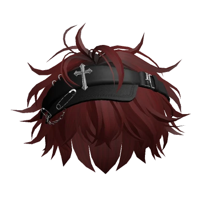 Dark Red Messy Hair w/ Y2k Punk Visor